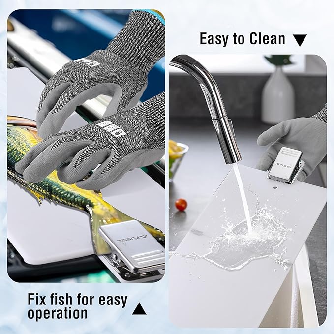 FLISSA 4-Piece Fish Fillet Set, Cleaning Kit - 7" Fillet Knife, Foldable Fish Board with Clamp, Knife Sharpener and Cut Resistant Gloves, Suitable for Easy Cleaning, Filleting and Cutting
