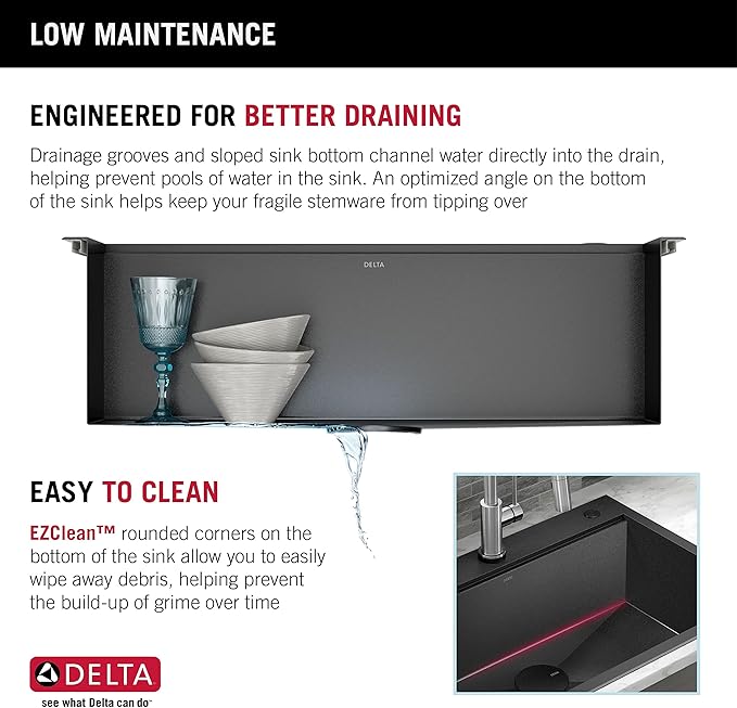 DELTA FAUCET Delta Rivet 30 Inch Black Stainless Steel Drop-In Top Mount 16 Gauge Workstation Kitchen Sink Single Bowl in PVD Gunmetal Finish with WorkFlow Ledge and Accessories, 95A9031-T30S-GS