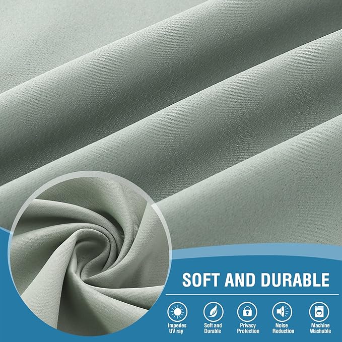 H.VERSAILTEX 100% Blackout Curtain Panels 45 Inches Long Thermal Insulated Blackout Lined Curtains for Bedroom Two Layers Full Light Blocking Drapes for Living Room, 2 Panels, Sage