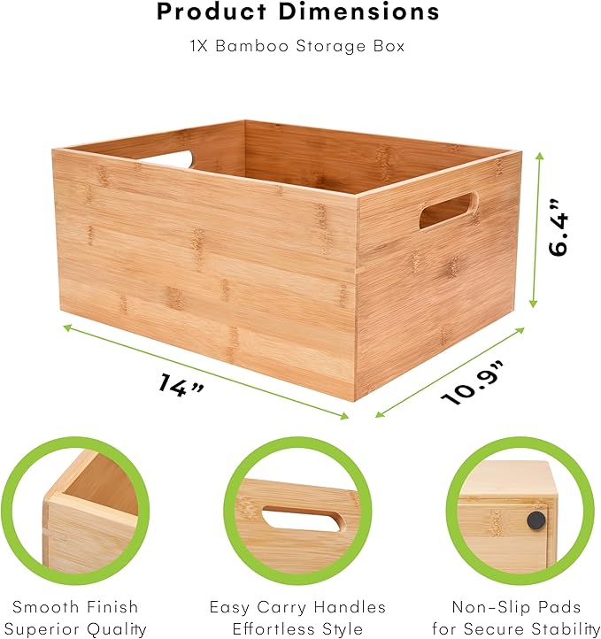 Prosumer's Choice Bamboo Storage Box - Wood Crate - Bamboo Box Storage for Kitchen, Living Room, Office - Arts & Crafts Container Caddy Basket - Home Decor & Organization Accessories 14"L x 11"W x 6"H