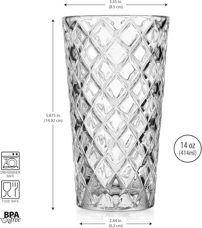 Glaver's Glasses Set. Glass for Cocktail Bourbon Rock Glasses,Bar Glass for Scotch Tequlia Rum. Diamond Cut. Gift for him (Set of 10 (14oz))
