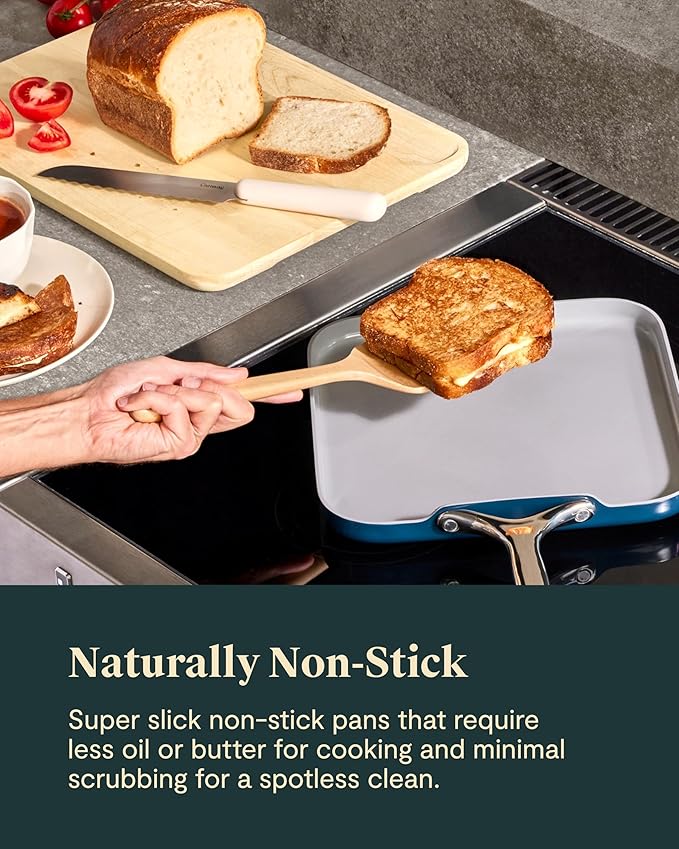 Caraway Square Cookware Set - Square Pans Set - Perfect for Griddling, Toasting, Searing, Roasting, and More - Non-Stick Ceramic Coated Pans - Non Toxic, PTFE & PFOA Free - Black