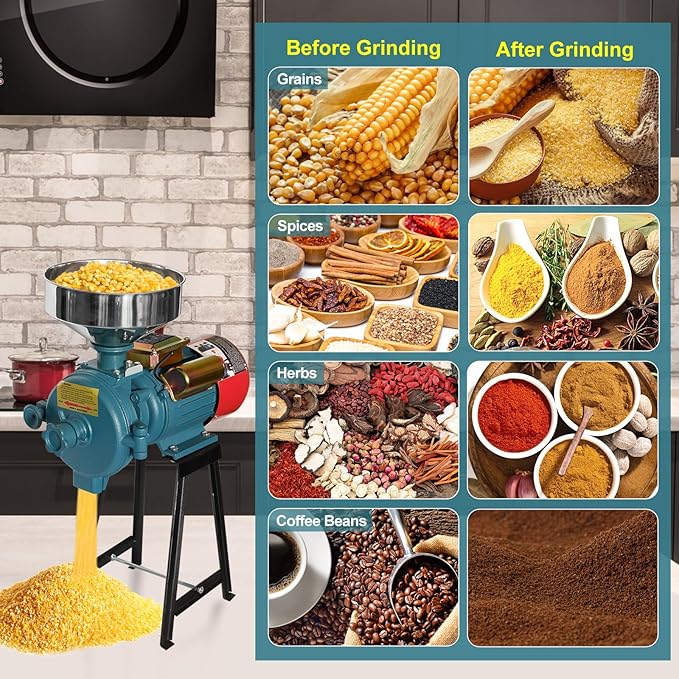 NAIZEA Grain Mills Electric Grinder Mill, 3000W Commercial Corn Mill Grinders, 110V Flour Wheat Rice Cereals Machine, Heavy Duty Dry Cereals Grinders With Funnel (Dry Grinder)
