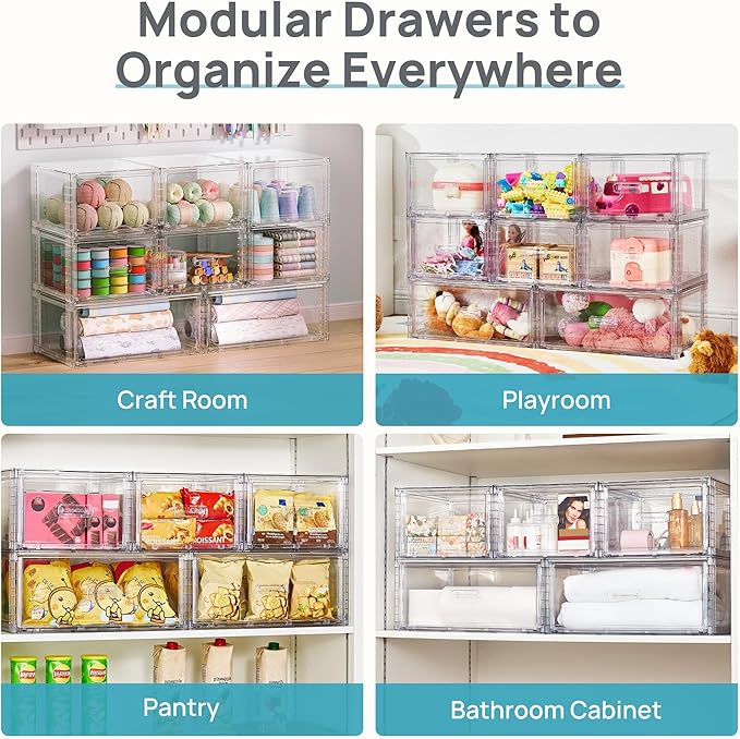 Vtopmart 8-Piece Large & Medium Stackable Drawer Organizer Set, 162QT Clear Storage Cabinet with Easy Assembly, Durable Drawers for Closet, Bedroom, Entryway, Playroom & Apartment Organization