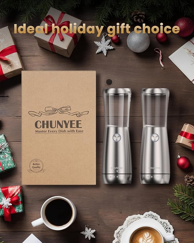 Electric Salt and Pepper Grinder Set - Automatic Stainless Steel Rechargeable Salt and Pepper Grinder Set with Storage Base, Large Capacity, LED Light & Adjustable Coarseness, Ideal Kitchen Gadget