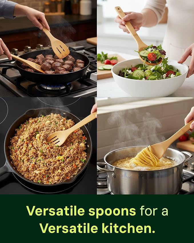 Bamboo Spoons for Cooking - Set of 8 Spoons with Holder - Wooden Cooking Spoons - Non-toxic & Organic Bamboo Cooking Utensils with Spoon Set & Spatula - Premium Kitchen Utensils