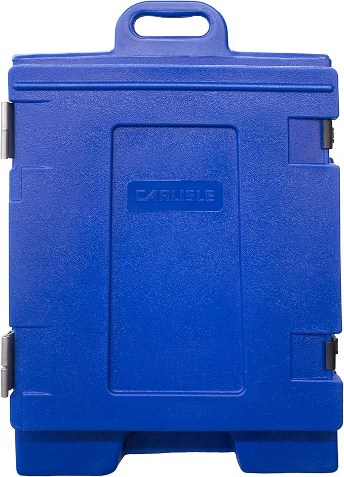 Carlisle FoodService Products Insulated Food Pan Carrier and Warmer, Cateraide Front-Loading Hot Box with Handles, Holds 5 Full or 10 Half 2.5" Pans (Sold Separately), PE Shell, PU Insulation, Blue