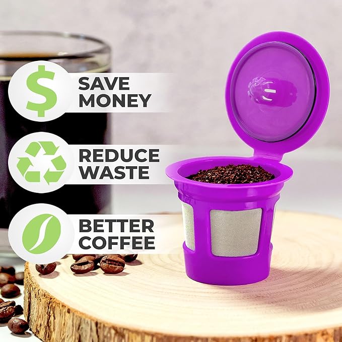 Perfect Pod Cafe Save 1-Stream Reusable K Cup Pod Coffee Filters - Refillable Coffee Pod Capsules with Built-In, Integrated Mesh Strainer for use with Keurig & Select Single Cup Coffee Makers, 6-Pack