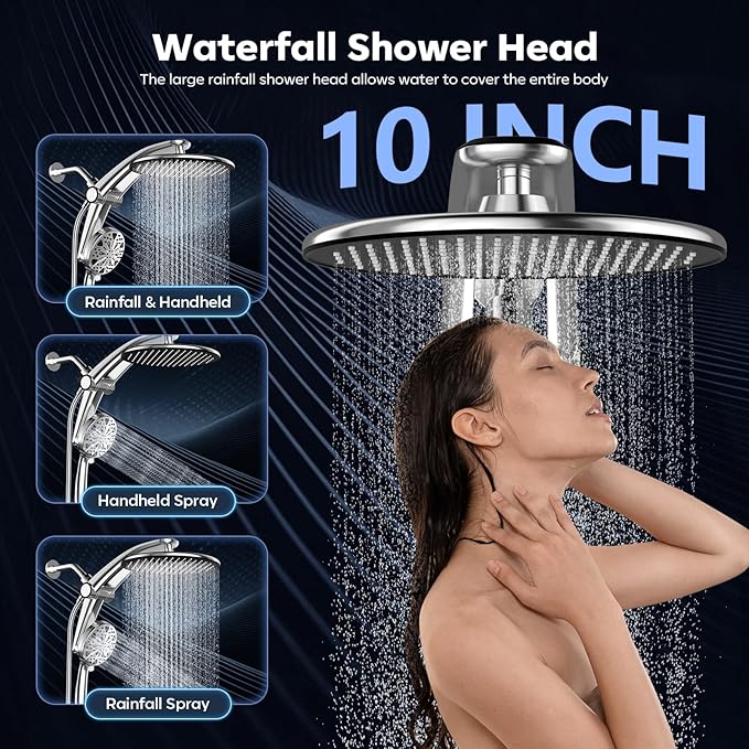 Shower Head with filtered Handheld High Pressure daul Shower Heads with Handheld Spray Combo and 10 Sprays Handheld Shower Head Detachable Shower head Built-in Magnetic Docking and Power Jets