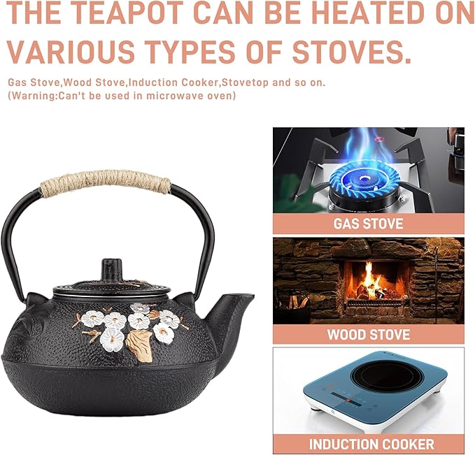 Cast Iron Teapot,SECHUDO Tea Kettle,Japanese Cast Iron Teapot with Stainless Steel Infuser for Stovetop Safe (27.1OZ/800ML)