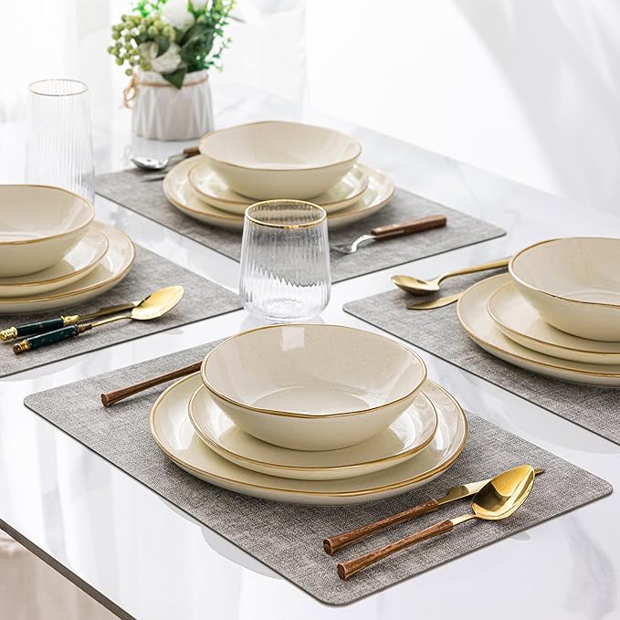 AmorArc Ceramic Dinnerware Sets,Handmade Reactive Glaze Stoneware Plates and Bowls Set,Highly Chip and Crack Resistant | Dishwasher & Microwave Safe Dishes Set,Service for 6 (18pc)