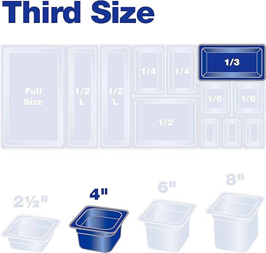 Carlisle FoodService Products StorPlus High-Heat 1/3-Size Food Pan, 4 Deep Food Storage Container with 3.5 Quart Capacity, High Heat Plastic, 1/3 Size, Amber