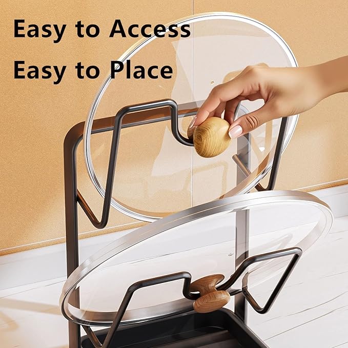 Kitchen Pot Lid Storage Rack, Pot Lid Holder, PotLid Organizer, LidHolder While Cooking, LidOrganizers Inside Cabinet, Potand Pan Organizer, Kitchen PotLid Storage Rack (Beige single-layer)