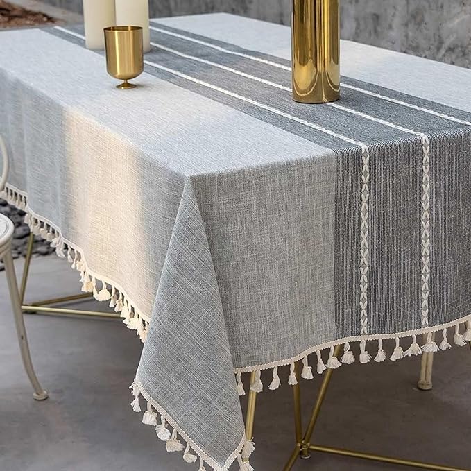 Deep Dream Tablecloth, Embroidered Waterproof Table Cloth Cotton Linen Wrinkle Free Anti-Fading Tablecloths Washable Dust-Proof Table Cover for Kitchen Dinning Party Christmas, 55 x 86 Inch - New Gray