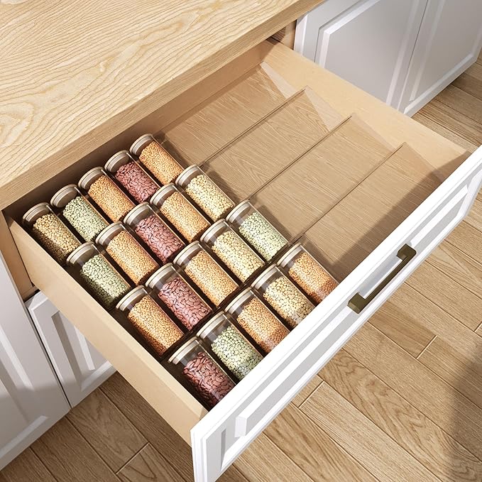 Spice Drawer Organizer,4 Tier- 4 Pack Acrylic Seasoning Jars Drawer Organizer Insert, Kitchen Spice Rack Organizers for Drawer/Countertop (Jars Not Included),Expandable From 13" to 26" Wide