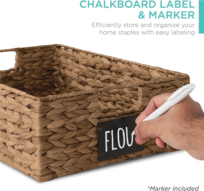 Best Choice Products Set of 4 16x12in Large Water Hyacinth Pantry Baskets, Woven Organizers w/Chalkboard Label, Chalk Marker - Chestnut