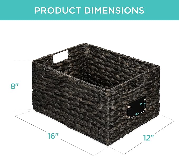 Best Choice Products Pantry Baskets Set of 2 16x12in Water Hyacinth Storage Baskets, Woven Wicker Kitchen Organizers with handles w/Chalkboard Label Chalk Marker - Black