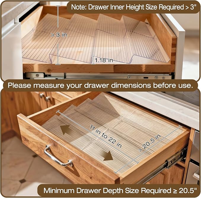 Spice Drawer Organizer, 4 Tier- 4 Pack Clear Acrylic Drawer Seasoning Organizers, Kitchen Spice Rack Tray Expandable From 11" to 22", Spice Rack Insert for Cabinet Countertop(Jars Not Included)