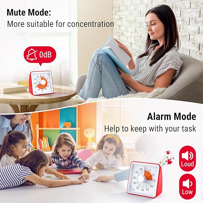 ThermoPro Kitchen Timer for Cooking, Visual Timer for Kids with Alarm & Silent Operation, Digital Timers for Classroom Teacher, 60-Minute Countdown Time Management Tool for Study, Egg, Exercise, Oven