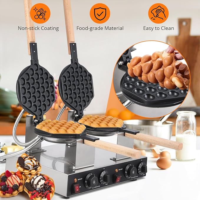 Garvee Electric Bubble Waffle Maker, 2800W Round Waffle Iron Bubble Waffle Maker Non-Stick Egg Machine for Home and Commercial Use, Double