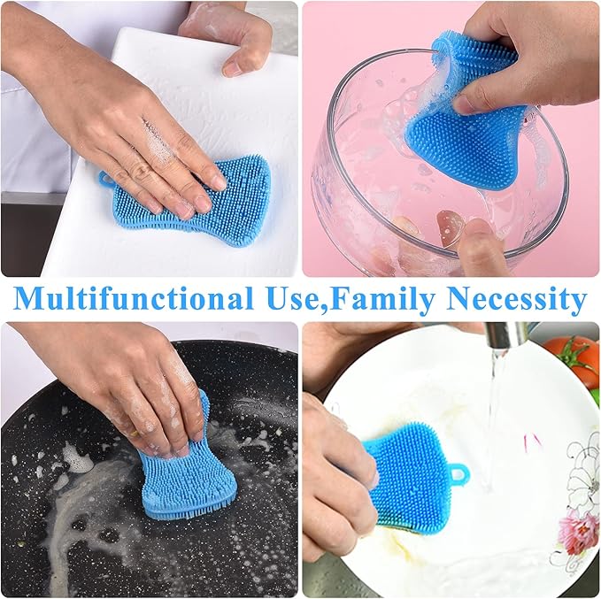 6 PCS Silicone Dish Sponges, Super Durable Safe and Dry Fast Silicone Sponge, Multi-Purpose Sponge Kitchen Gadgets, Reusable Rubber Kitchen Dish Dishes Fruits Vegetables Washing Cleaning Sponge Brush.