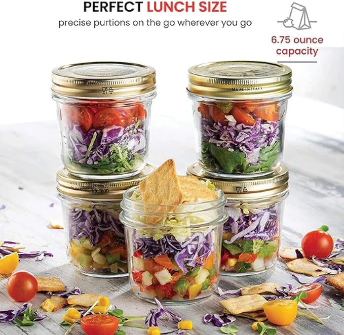 Bormioli Rocco Quattro Stagioni set of 4 Clear Airtight Mason Jars, 6.75 Oz. Made from BPA Free Durable Glass, Made In Italy.
