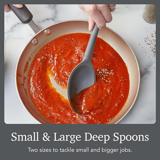 Tovolo Flex Core Silicone Kitchen Utensils Set Charcoal Gray BPA Free Set of 4 Bundle Deep Spoons Slotted Spatula Turner, Dishwasher Safe Heat Resistant Kitchen Utensils Set for Cooking Non Toxic