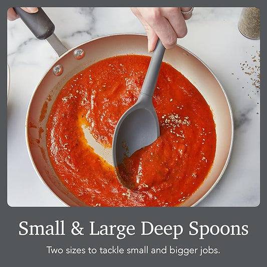 Tovolo Flex Core Silicone Kitchen Utensils Set Charcoal Gray BPA Free Set of 4 Bundle Deep Spoons Slotted Spatula Turner, Dishwasher Safe Heat Resistant Kitchen Utensils Set for Cooking Non Toxic