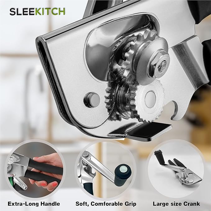 Commercial Can Opener, Manual Heavy Duty Hand Crank, Large Handheld Can Opener Easy for Big Cans, Swing Grip Design, Manual Can Opener with Comfortable Easy Crank Handle, Black