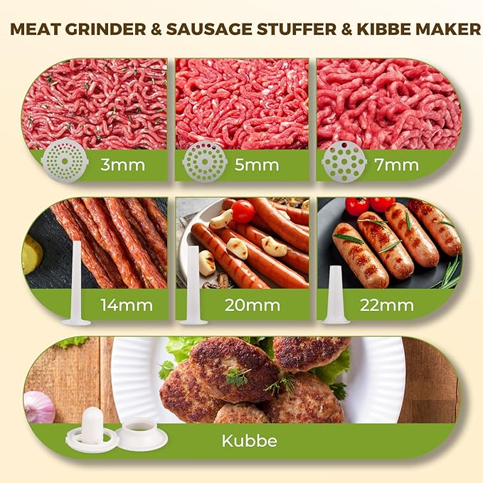Meat Grinder Electric 2700W Meat Mincer Chopper Machine Multifunctional with 3 Cutting Blades, 3 Grinding Plates, 3 Sausage Stuffer, Kubbe Kit, Meat Grinders for Home Use