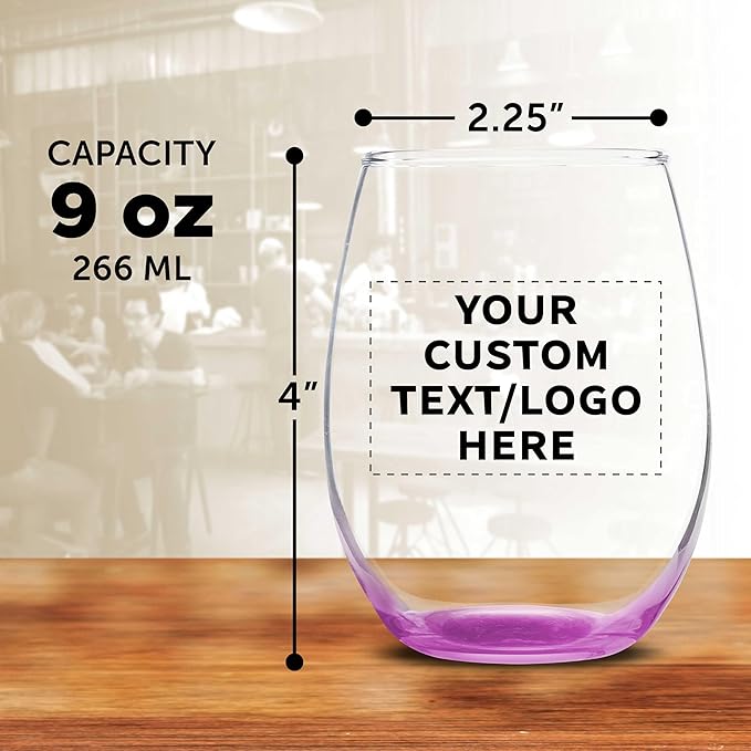 DISCOUNT PROMOS Custom Stemless Wine Glass 9 oz. Set of 10/50/100, Personalized Bulk Pack - Great for Wedding Favors, Bachelorette Party Decorations, Party Favors - Pink