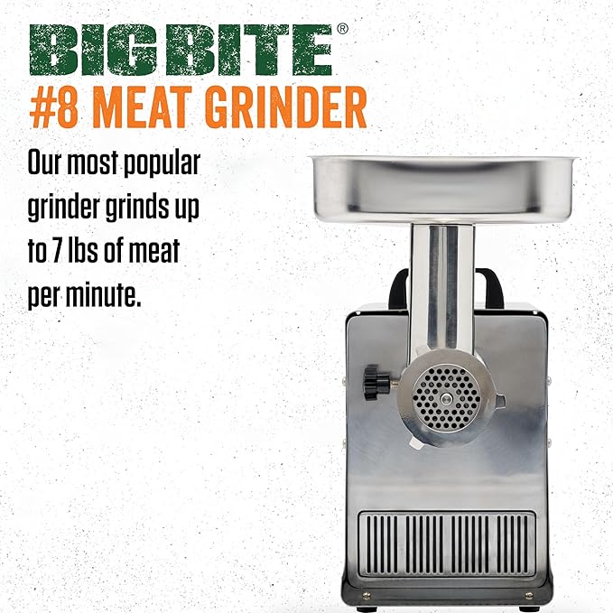 LEM Products BigBite #8 Meat Grinder, 0.50 HP Stainless Steel Electric Meat Grinder Machine, Ideal for Regular Use