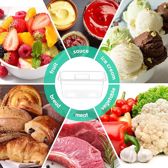 6 Pack Plastic Food Pans with Lids, 1/3 Size 6'' Deep Clear Commercial Stackable Polycarbonate Pans Hotel Food Storage Pan with 1 Pcs Spoon for Fruits Vegetables