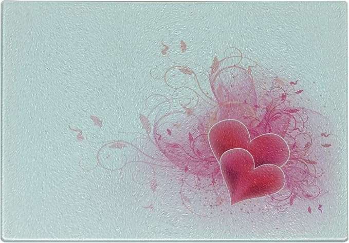 Ambesonne Romantic Cutting Board, Valentines Day Themed Hearts with Floral Arrangement Romantic Amour Illustration, Decorative Tempered Glass Cutting and Serving Board, Small Size, Pink White
