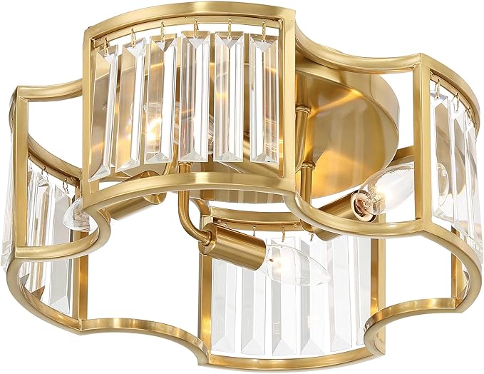Possini Euro Design Gillian Modern Glam Ceiling Light Semi Flush-Mount Fixture 15" Warm Soft Gold 4-Light Crystal Rods Shade for Bedroom Kitchen Living Family Room Hallway Dining Bathroom House