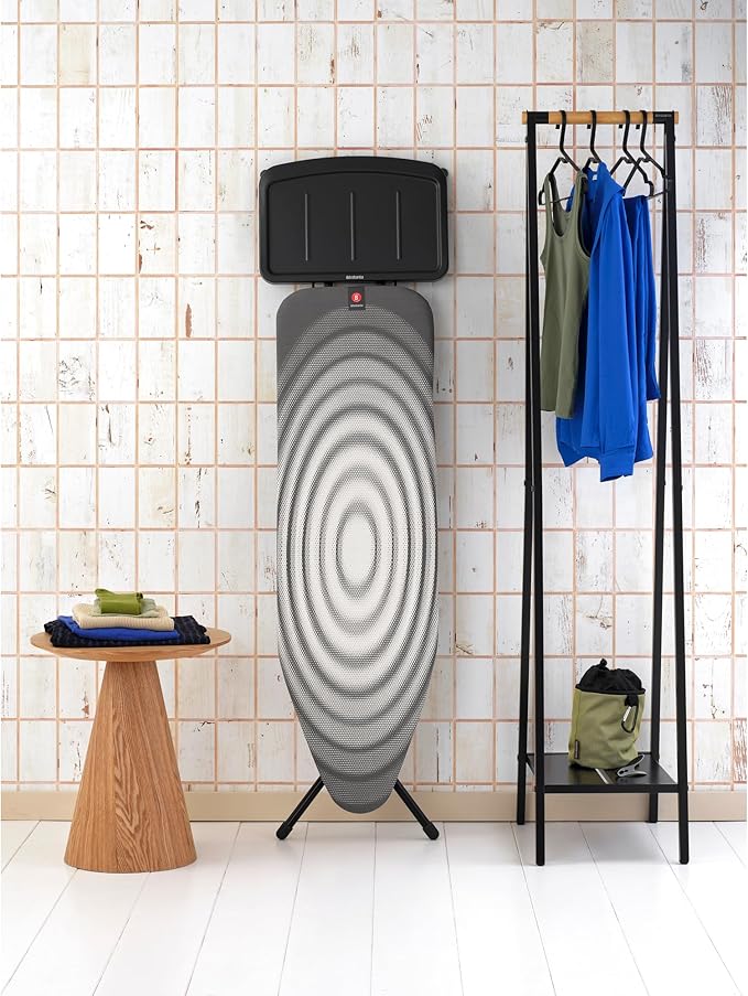 Brabantia Size B Ironing Board (49x15 in) 7 Height Options, Solid Steam Unit Rest Holder (Titan Oval) Non-Slip Feet, Anti-Collapse Child Locks
