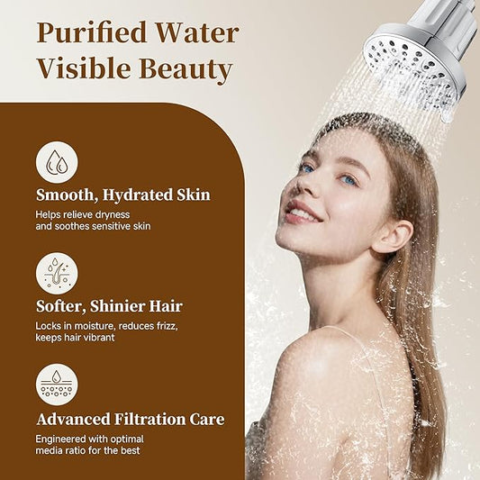 BRIGHT SHOWERS Filtered Shower Head, High Pressure Shower Filter for Hard Water to Remove Chlorine and Impurities, 8 Spray Modes Water Softener Showerhead for Hair and Skin Care, Chrome