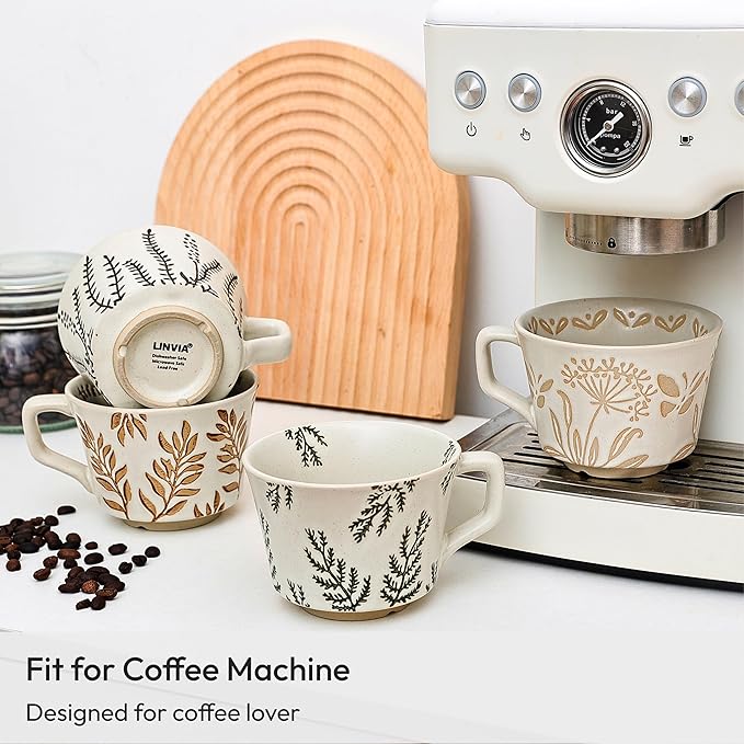 Ceramic Coffee Mug, 12 oz Novelty Unique Teacup with Handle, Stoneware Cup for Tea Mocha Latte Cappuccino Espresso (Set of 2, Ivy and Leaf)