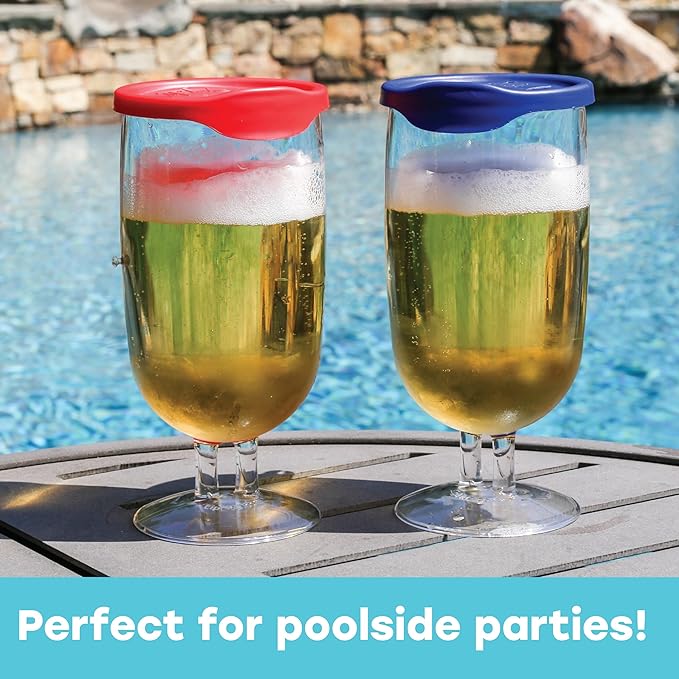 LipLidz Brewtail/Tumbler Glasses, 4 Pack, 20.7 oz Dual-Stemmed BPA-Free Plastic Drinkware with Drink-Through Attachable Lid, Shatterproof, Made in USA (Dark Blue)
