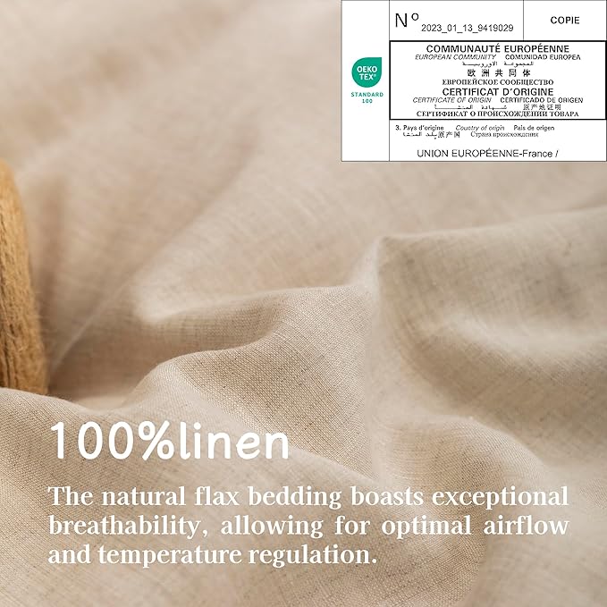 EVERLY 100% Pure Linen Duvet Cover Set King Size 104X90Inch 3pcs (1 Duvet Cover,2 Pillowcases) Soft and Breathable for All Season with Coconut Button Closure, Suitable for Hot Sleepers-Linen King
