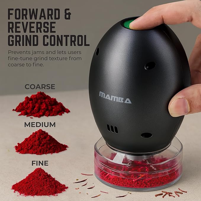 Mamba Electric Grinder. USB Rechargeable Portable One Handed Large Grinder and Spice Mill - Black