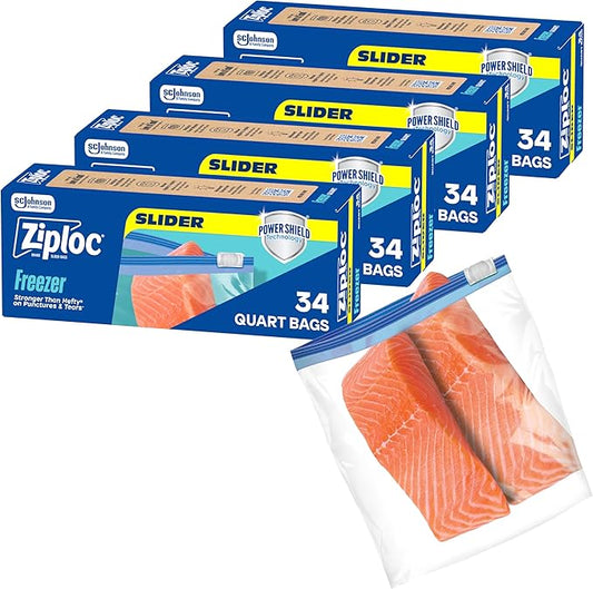 Ziploc Quart Food Storage Freezer Slider Bags, 136ct Total, Durable, 34 Count, 4 Pack (Packaging May Vary)