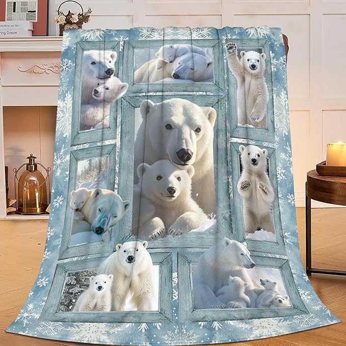 Polar Bear Blanket Gifts for Girls Boys Snowflakes Throw Blankets Cozy Plush Fleece Flannel Fuzzy for Women Men Decor 50"X40"
