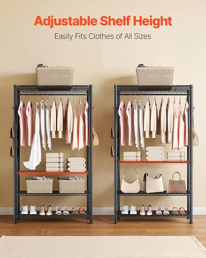 VEVOR Clothing Garment Rack, Heavy Duty Closet Wardrobe, Adjustable Tiers Clothes Racks with Steel Frame, for Bedroom, Clothing Store, Hallway
