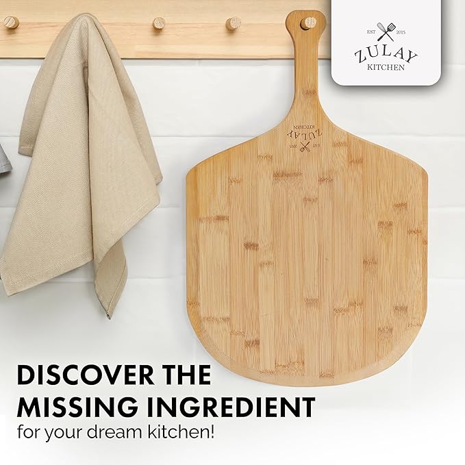Zulay Kitchen Bamboo Pizza Peel – Large 15” Wooden Pizza Paddle with Long Handle – Easy-Glide Beveled Edge for Baking, Transferring & Serving – Durable Pizza Board for Oven, Stone & Grill