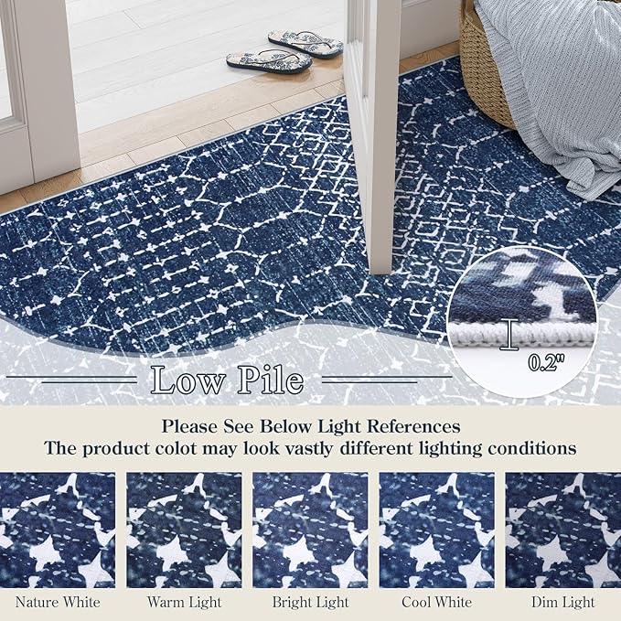 Lahome Moroccan Living Room Rug 9x12 - Non-Slip Washable Ultra-Thin Soft Large Area Rug, Modern Geometric Print Stain Resistant Carpet for Bedroom Dining Room, Blue