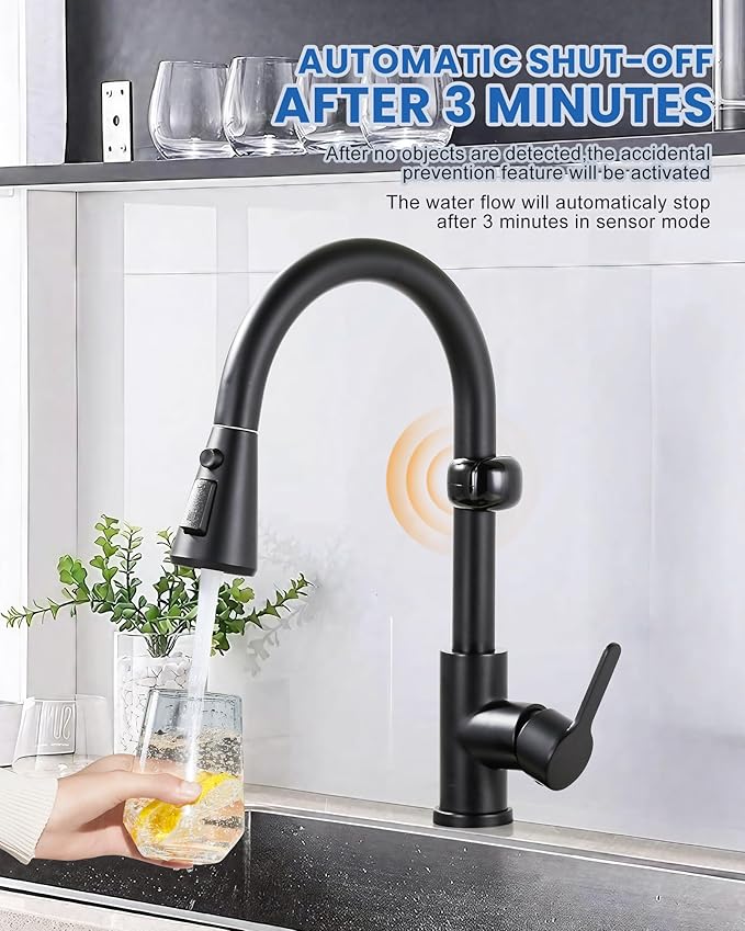 Touchless Kitchen Faucet Motion Sensor - Activated Smart Hands Free Kitchen Faucets with Pull Down Sprayer Single Handle Kitchen Sink Faucet,Matte Black