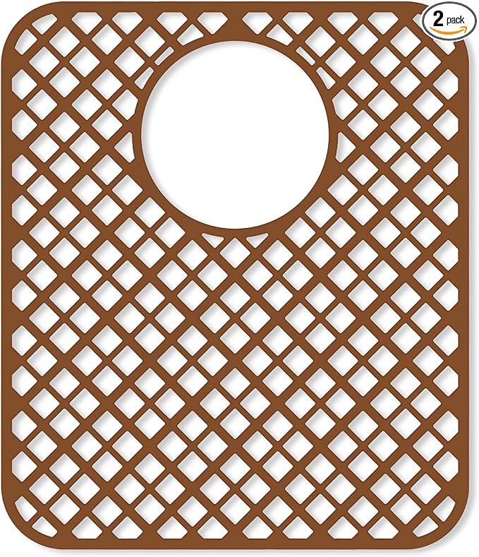 2 Pack Silicone Sink Protectors for Kitchen Sink, Lozenge Pattern 13 x 11 Inches Sink Mat, Non-Slip and Durable Sink Protector Silicone, Rear Drain, Coffee