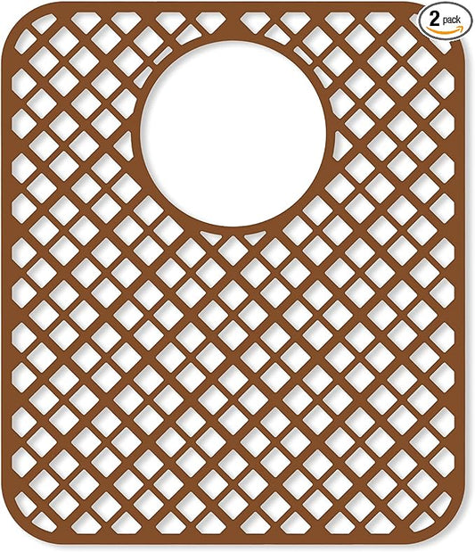 2 Pack Silicone Sink Protectors for Kitchen Sink, Lozenge Pattern 13 x 11 Inches Sink Mat, Non-Slip and Durable Sink Protector Silicone, Rear Drain, Coffee