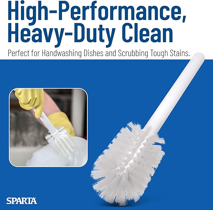 SPARTA 367600TC02 Plastic Household Dish Brush, Dish Brush, Dish Scrub Brush With Lightweight and Break Resistant for Cleaning, 11 Inches, White, 2.5" Width x 2.75" Height (Pack of 6)